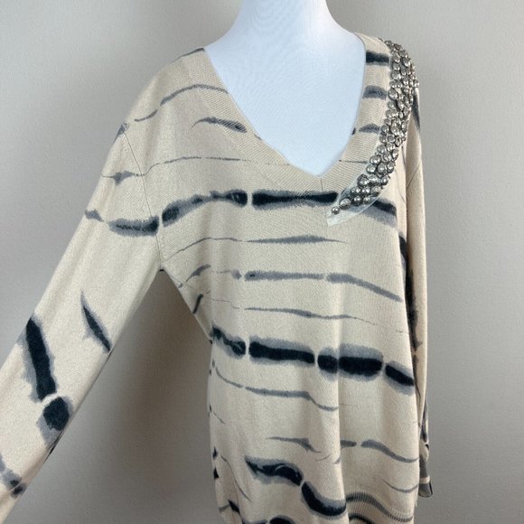 Torn By Ronny Kobo Tunic Sweater M 100% Cashmere Tie Dye Bead Embellishe… - Picture 4 of 12